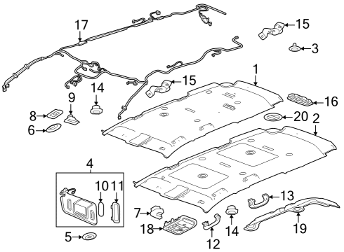 2020 GMC Acadia Support, Sunshade *Gray R Diagram for 23165013