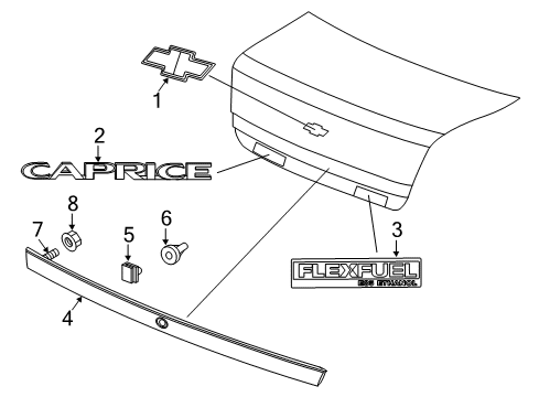 2011 Chevy Caprice Stud,Rear Compartment Lid Applique Diagram for 92256802