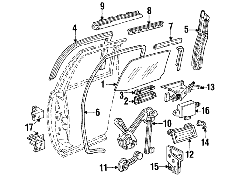 1991 Oldsmobile Custom Cruiser Rear Door - Glass & Hardware Diagram