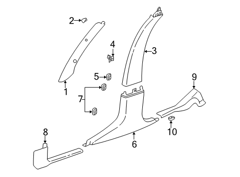 2006 Cadillac CTS Interior Trim - Pillars, Rocker & Floor Diagram