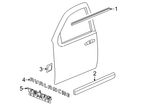 2011 Chevy Avalanche Exterior Trim - Front Door Diagram