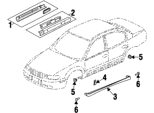 1997 Oldsmobile Cutlass Pillars, Rocker & Floor - Floor & Rails Diagram