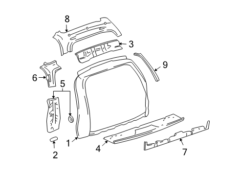 2005 Buick Rainier Reinforcement, Back Body Opening Side Frame Diagram for 15249314