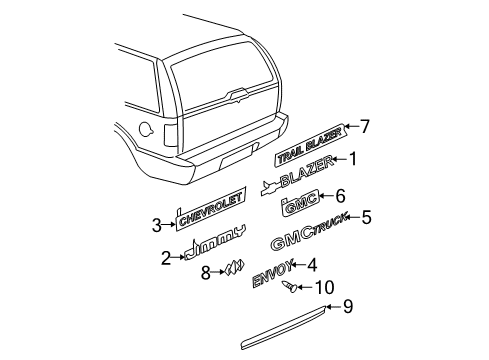 2001 Chevy Blazer Exterior Trim - Lift Gate Diagram