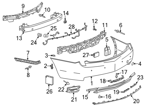 2016 Cadillac XTS Molding, Rear Bumper Fascia Diagram for 22751350