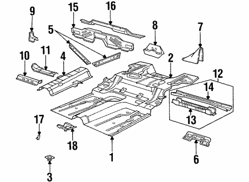 1995 Oldsmobile Aurora Pillars, Rocker & Floor - Floor & Rails Diagram