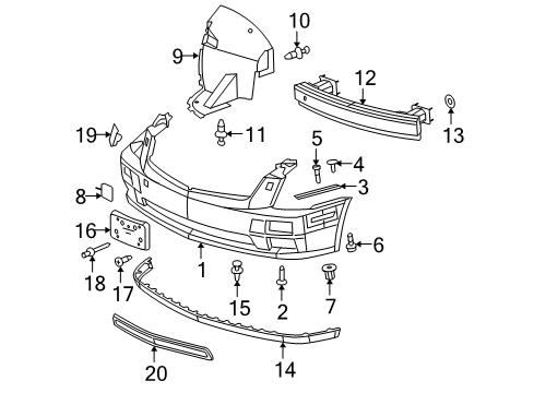 2006 Cadillac STS Deflector,Front Bumper Fascia Lower Diagram for 25748633