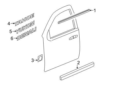 2012 GMC Yukon Molding Kit,Front Side Door Center *Paint To Mat Diagram for 15950343