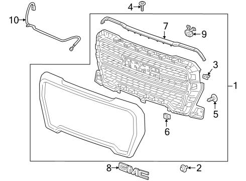 2022 GMC Sierra 1500 Grille Assembly, Front *Bright Chrome Diagram for 84508286