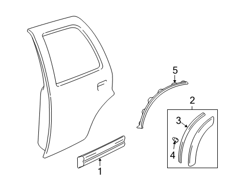 2004 Chevy Tracker Exterior Trim - Rear Door Diagram