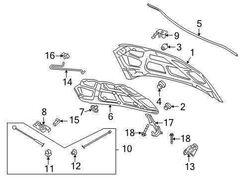 2009 Pontiac G3 Hood & Components Diagram