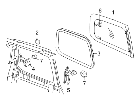 2005 Buick Terraza Side Panel - Glass & Hardware Diagram