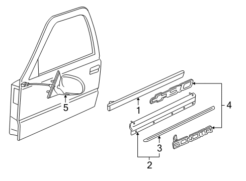 1999 Chevy S10 Outside Mirrors, Exterior Trim Diagram