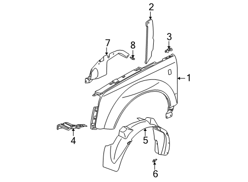 2003 Saturn Vue Liner,Front Wheelhouse Diagram for 15828907