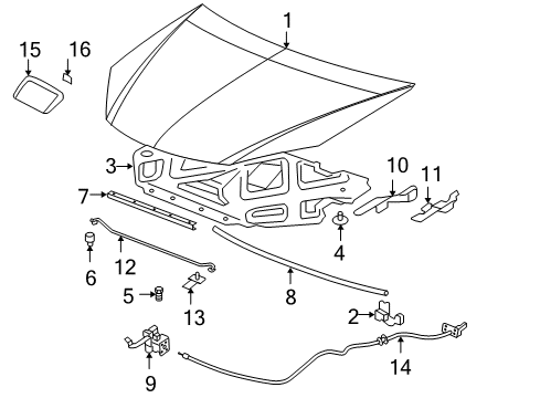 2008 Pontiac G6 Latch Assembly, Hood Primary & Secondary Diagram for 20763654