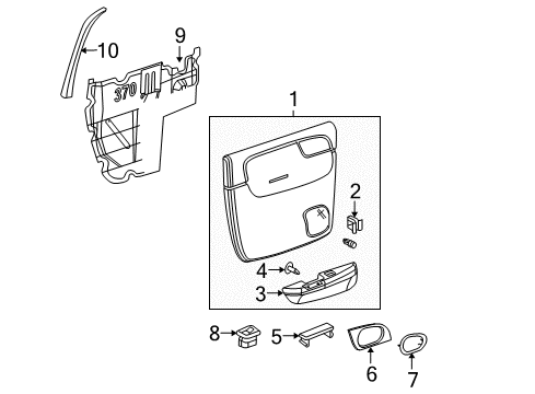 2005 Chevy Trailblazer EXT Bezel,Rear Side Door Inside Handle Diagram for 15214507