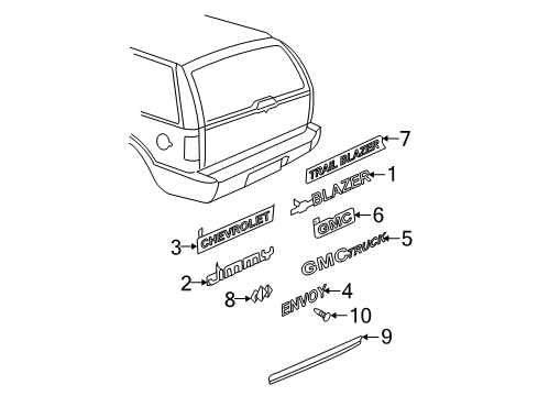 1998 Chevy Blazer Exterior Trim - Tail Gate Diagram