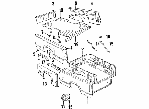 1993 GMC C3500 Pickup Box Assembly, Front & Side Panels, Floor Diagram 3 - Thumbnail