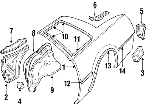 1985 Pontiac J2000 Sunbird MOLDING, Quarter Window Reveal Diagram for 20604831