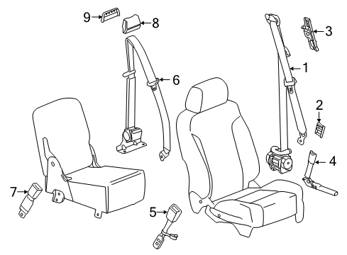 2014 GMC Sierra 1500 Belt Kit,Driver Seat (Retractor Side) (W/ Pre, Tensioner)*Black Diagram for 19351689