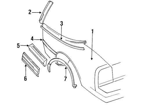 1991 Oldsmobile Cutlass Supreme Molding Assembly, Rear Quarter Center Front *Red Diagram for 10056956