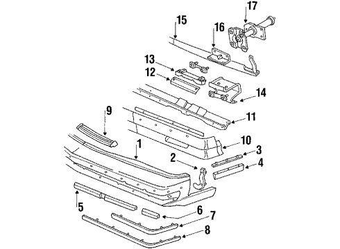 1987 Buick Skylark Front Bumper Facsia Cover Black Diagram for 25523047