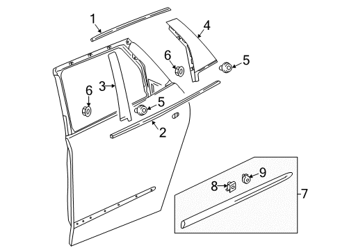 2021 Buick Enclave Applique Assembly, Rear Side Door Window Frame Front Diagram for 84252224