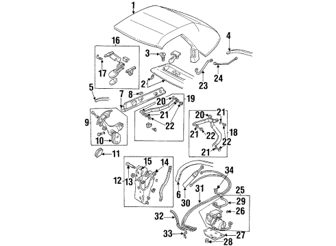 1995 Pontiac Firebird Bow Assembly, Folding Top #3 Diagram for 10282827