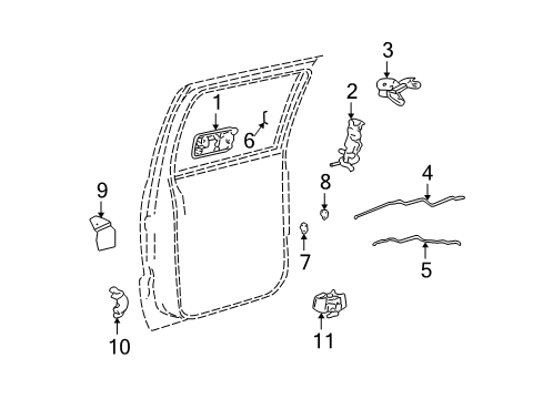 2004 Chevy S10 Rear Door - Lock & Hardware Diagram