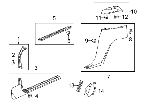 2014 Chevy Corvette Interior Trim - Pillars, Rocker & Floor Diagram 1 - Thumbnail