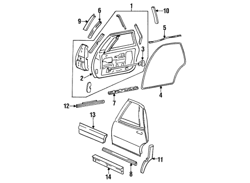 1994 Buick Regal Molding, Rear Side Door Edge Guard Diagram for 10155545