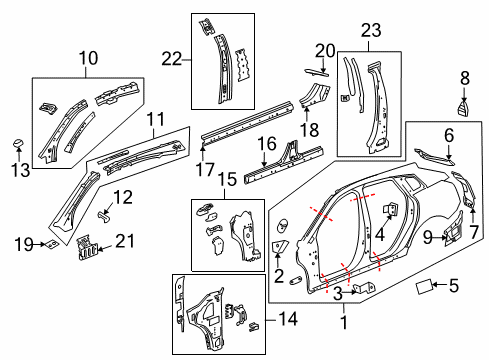 2010 Cadillac SRX Center Pillar, Hinge Pillar, Rocker, Uniside Diagram