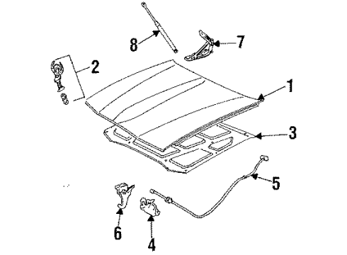 1989 Cadillac Eldorado Hood & Components, Body Diagram