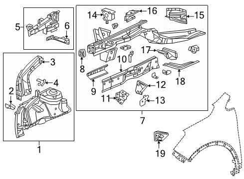 2017 Buick Envision Reinforcement, Front Compartment Front Side Rail Diagram for 23491824