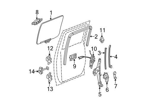 2005 GMC Canyon Rear Door Glass & Hardware, Lock & Hardware Diagram 2 - Thumbnail