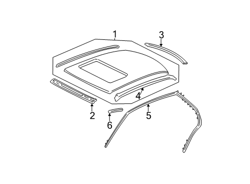 2002 Cadillac DeVille Roof & Components, Exterior Trim, Body Diagram