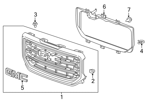 2016 GMC Sierra 1500 Grille & Components Diagram 1 - Thumbnail