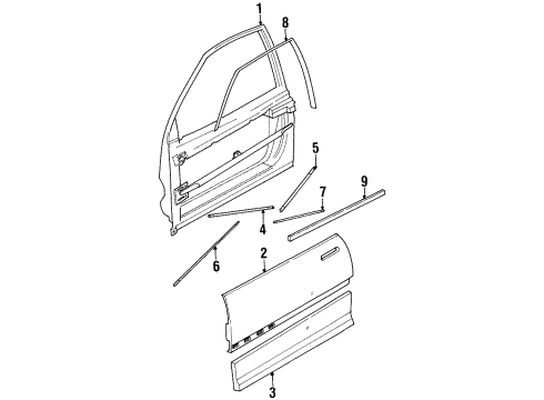 1993 Saturn SC2 Door & Components, Exterior Trim, Body Diagram