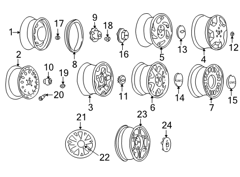 1999 GMC Jimmy Hub Cap ASSEMBLY *Silver Diagram for 15039470