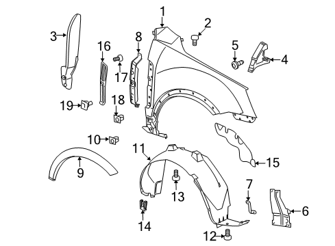 2009 Saturn Vue Fender & Components, Exterior Trim, Trim Diagram 1 - Thumbnail