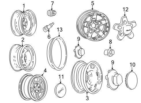 2003 GMC Sonoma Wheels, Covers & Trim Diagram 1 - Thumbnail