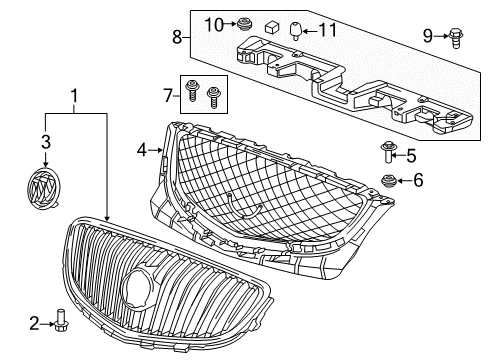 2012 Buick Verano Radiator Grille Emblem Assembly Diagram for 20913792