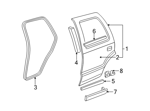 2003 Chevy Blazer Rear Door & Components, Exterior Trim, Body Diagram