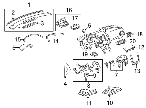 2011 Chevy Malibu Outlet Assembly, Instrument Panel Center Air *Cocoa Diagram for 20988208