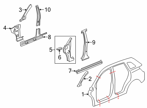 2015 Chevy Captiva Sport Center Pillar, Hinge Pillar, Rocker, Uniside Diagram