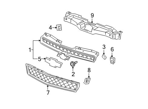 2013 Chevy Avalanche Grille & Components Diagram