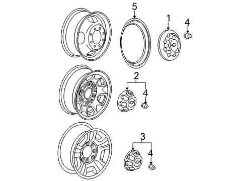 2007 Chevy Silverado 2500 HD Hub Cap ASSEMBLY (Chevy)(Silver)(8 Luggage) *Silver Diagram for 15727138