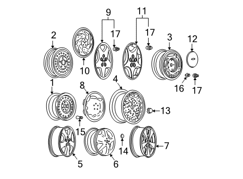 1995 Chevy Cavalier Wheel Trim Cover Diagram for 9592476