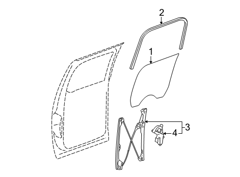 2009 Cadillac Escalade ESV Rear Door - Glass & Hardware Diagram