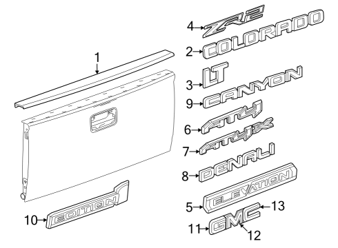 2023 GMC Canyon PLATE ASM-E/GATE VEH NA *EX BRT CHROMM Diagram for 85639487